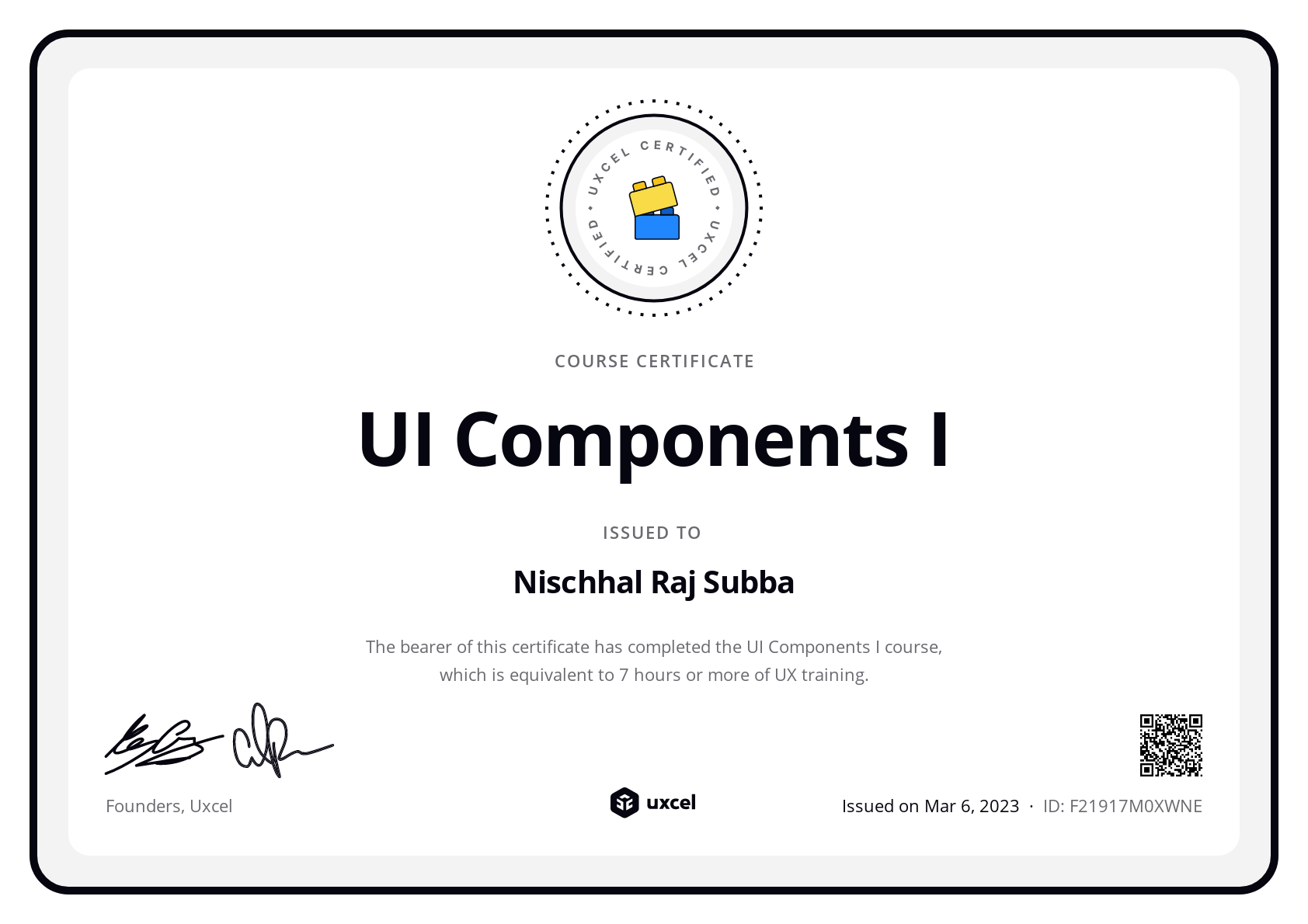 Nischhal Raj Subba's certificate